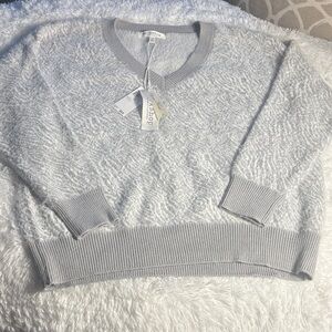 NWT Workshop Republic Clothing Grey/Ivory Long Sleeve Fuzzy V-Neck Sweater L
